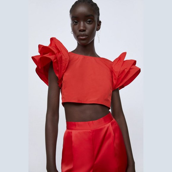 Zara Tops - ZARA Crop Top with Ruffled Sleeves